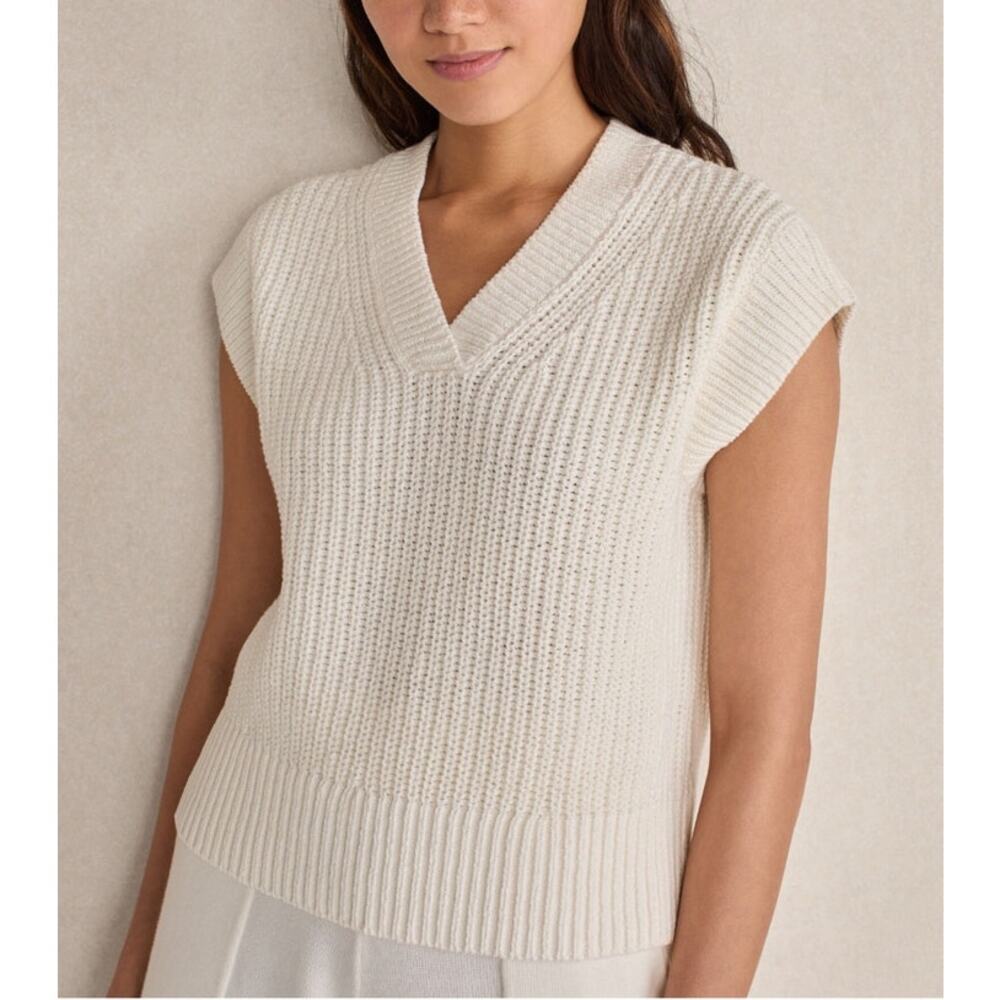 Haven Well Within Organic Cotton Linen Shaker Stitch V Neck Sweater Size XL